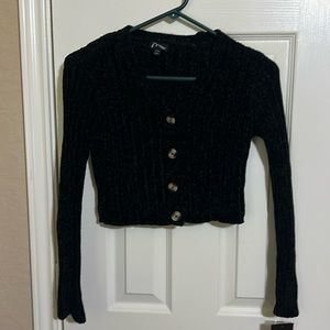 Black fuzzy cropped top